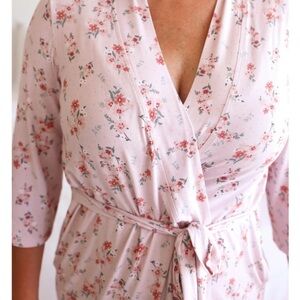 Posh Peanut Women's Bamboo Maternity Robe Vintage Pink Rose